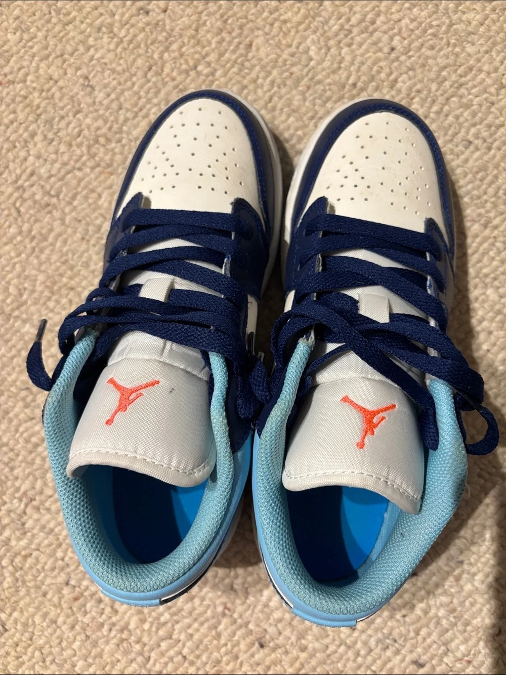 Nike Kids' Low-Top Sneakers - White, Navy & Light Blue with Coral Jumpman